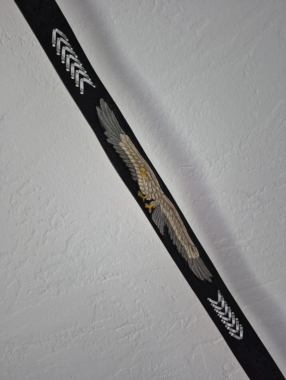 Vintage Black Leather Belt Embossed Eagle 38